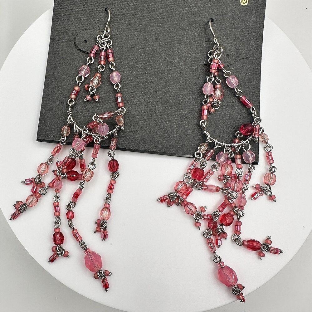 Cookie Lee Chandelier Earrings Vintage 80s Women OS Pink Excellent Glass Bead